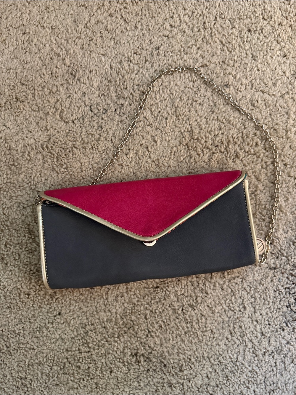 Big Buddha Black and Fuchsia Envelope Wristlet with Gold Chain